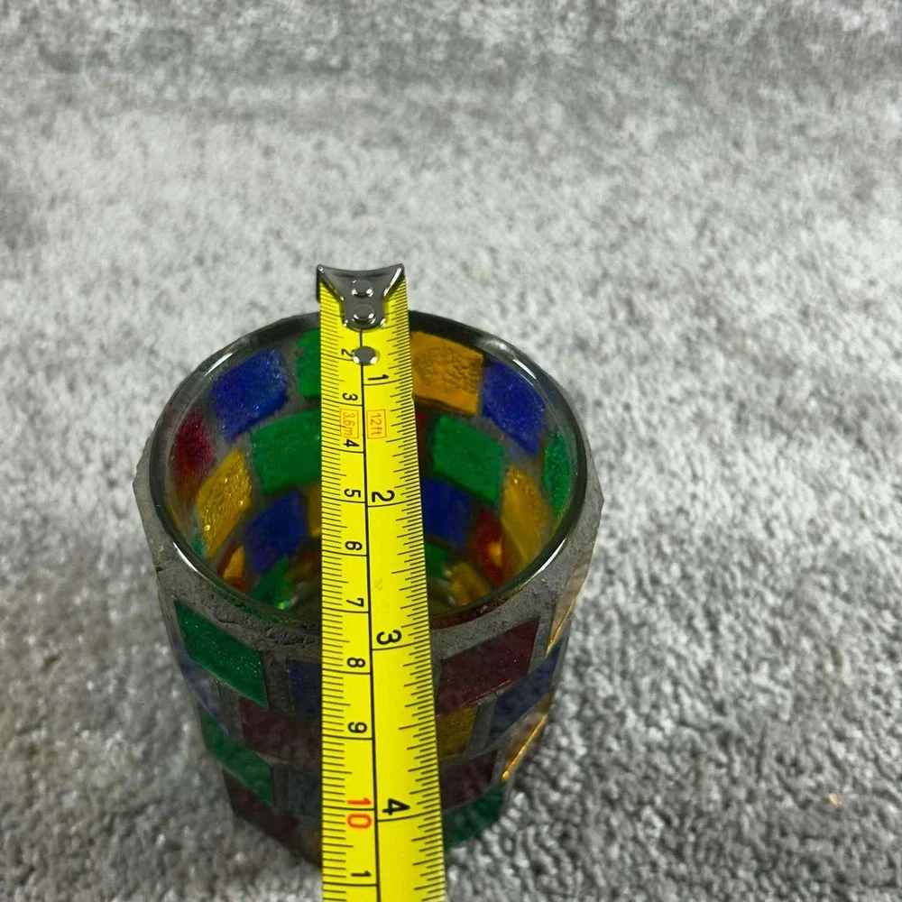 Mosaic Candle Holder Glass Boho Votive Decor Small Size